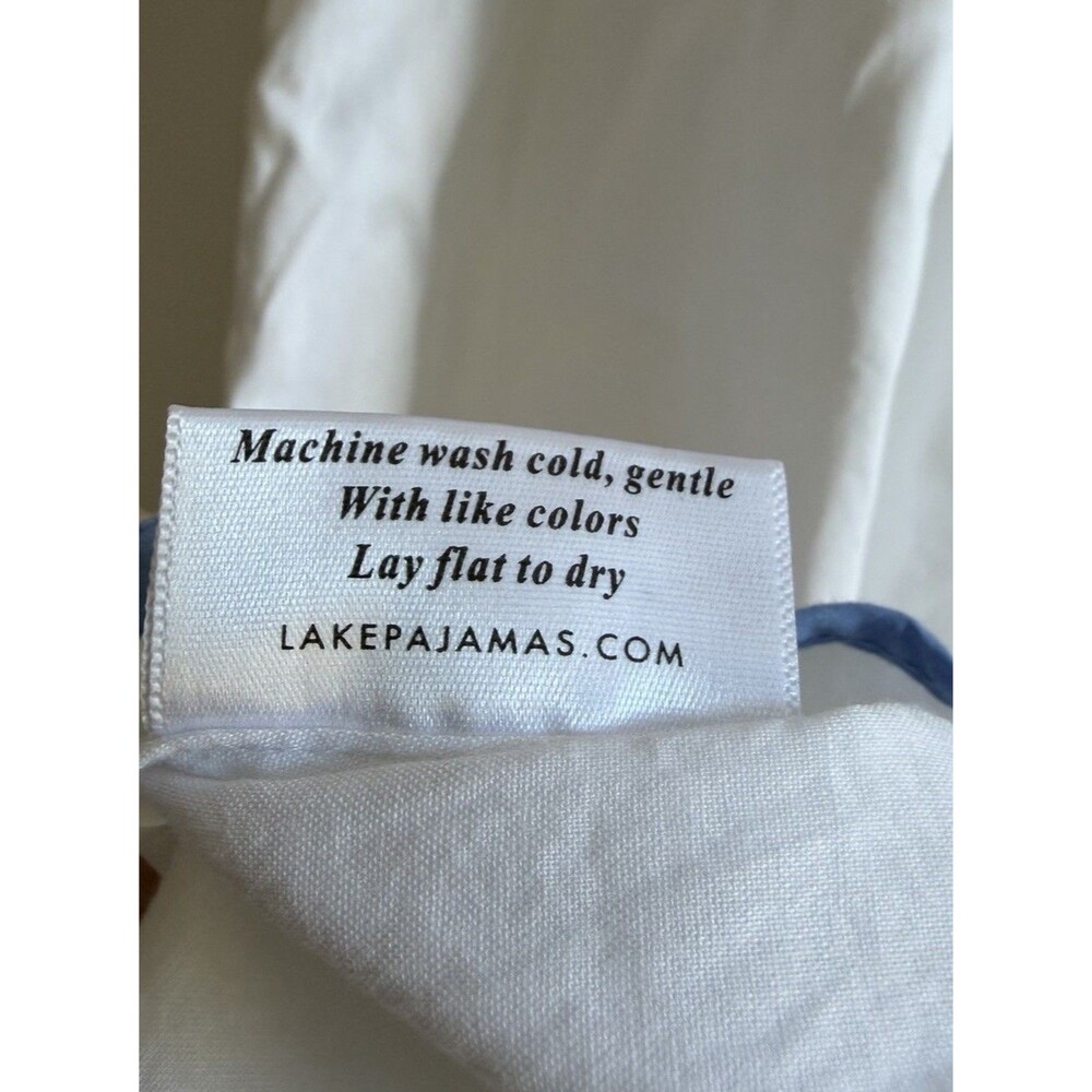LAKE Pajamas Patio Dress Small White Royal Blue Scalloped Trim 100% Cotton Lined - Picture 5 of 8